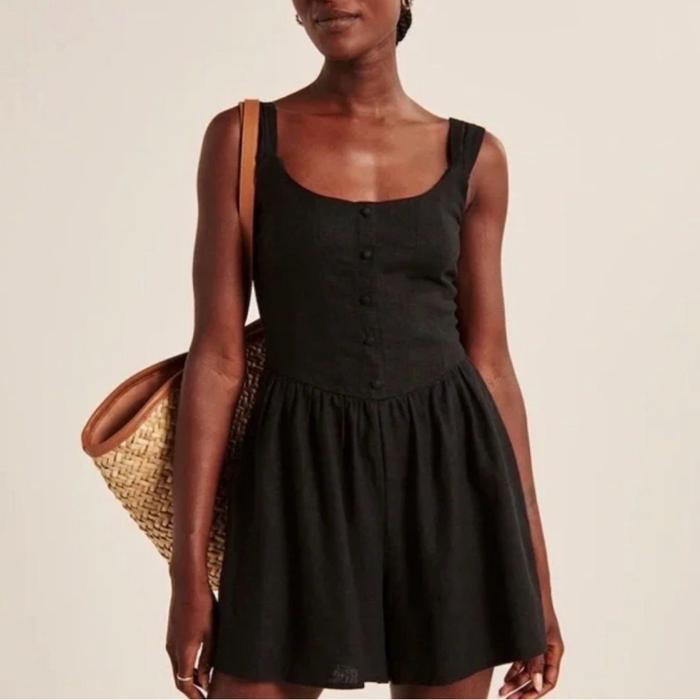 Abercrombie linen blend corset button flowy romper